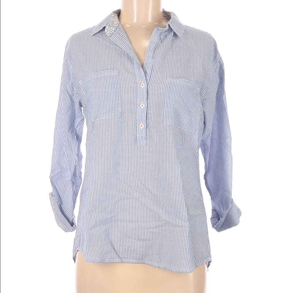 Willi Smith Blue/White Striped Cotton Button Down